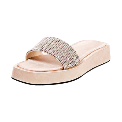 Rhinestone Slippers Open Toe Slide Flat Crossdressing Sandals