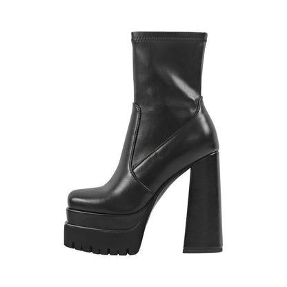 Double Platform Block Heel Ankle Crossdressing Boots