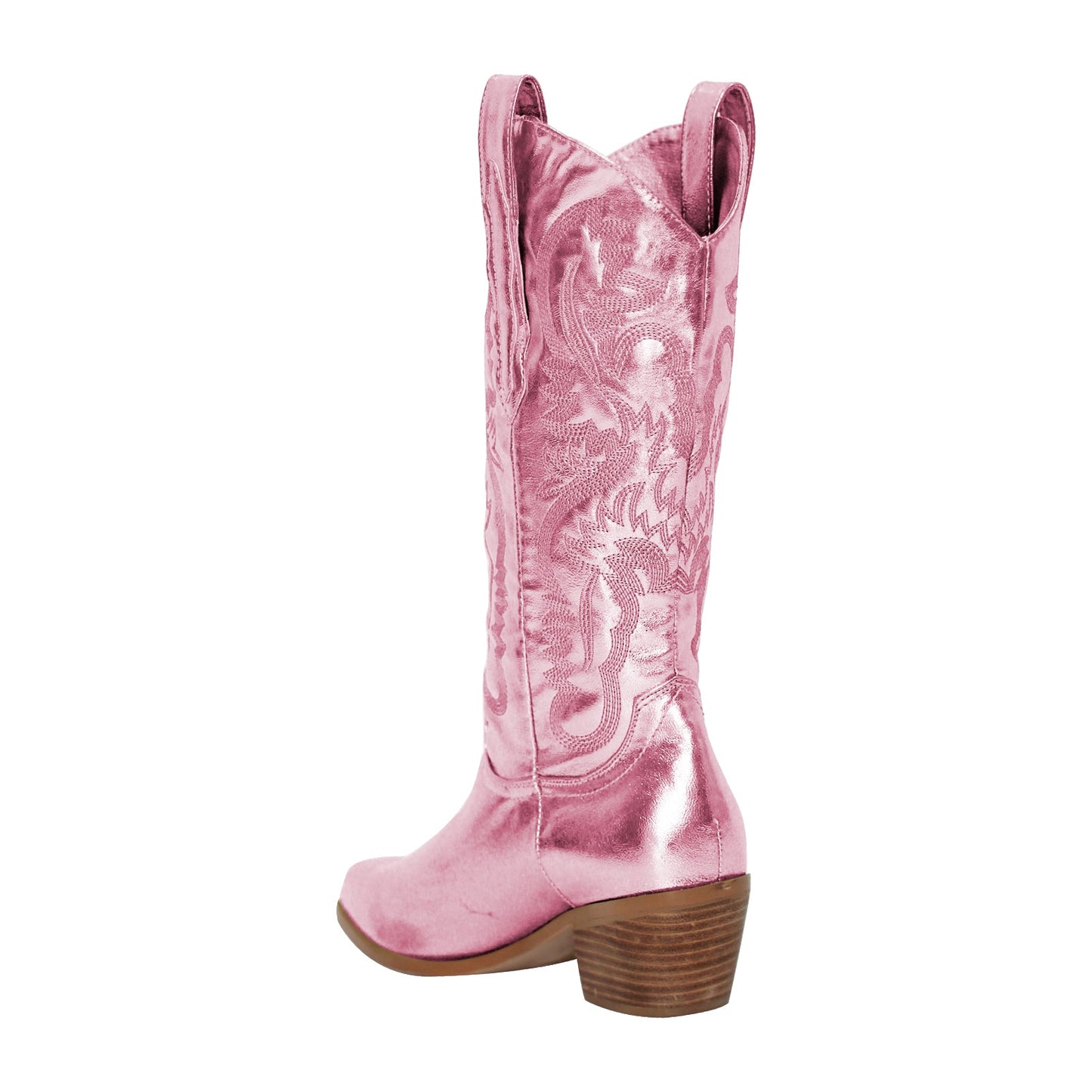 Pink Embroidered Mid-Calf Crossdressing Western Boots