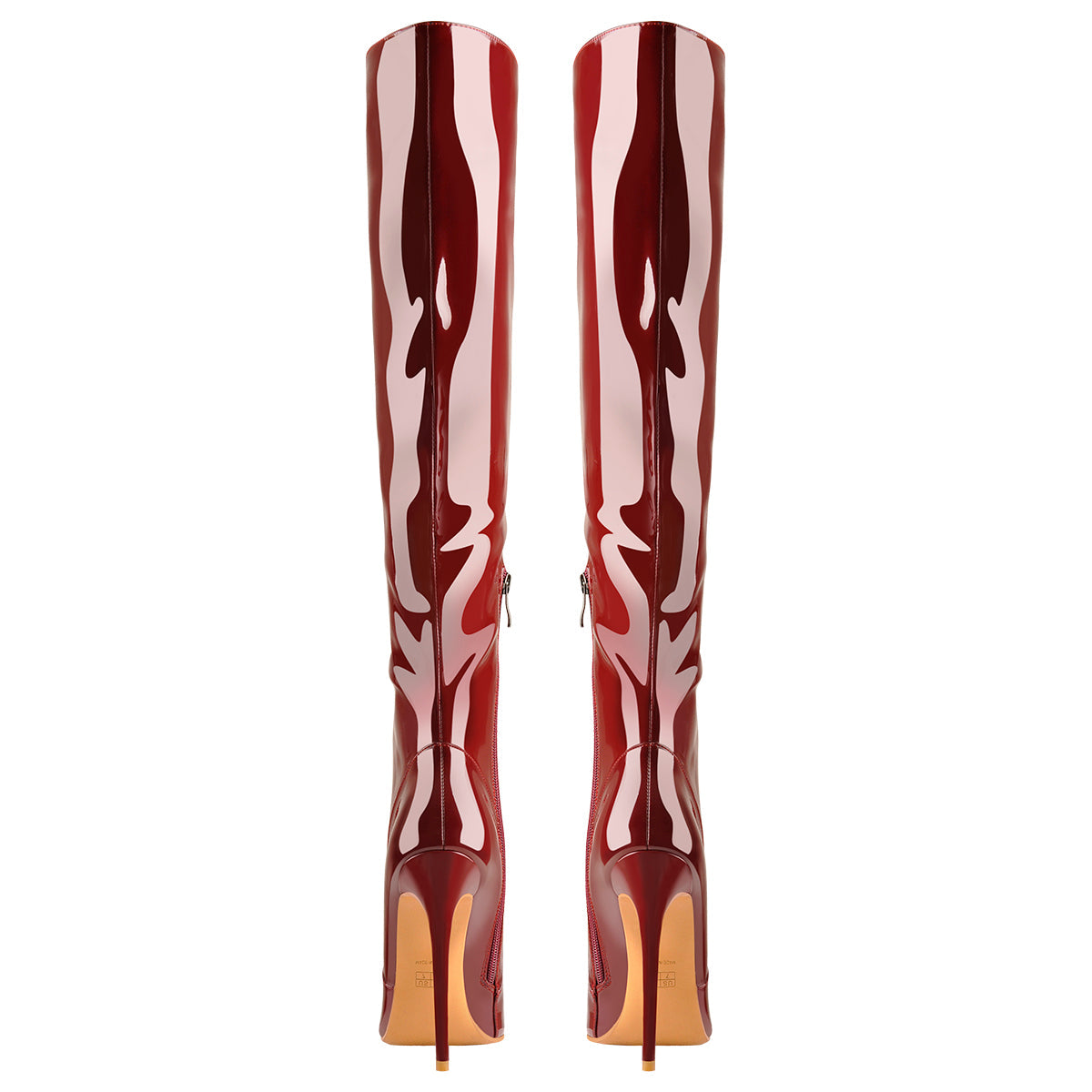Pointed Toe Patent Side Zipper Knee High Crossdressing Boots