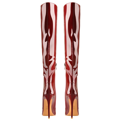 Pointed Toe Patent Side Zipper Knee High Crossdressing Boots
