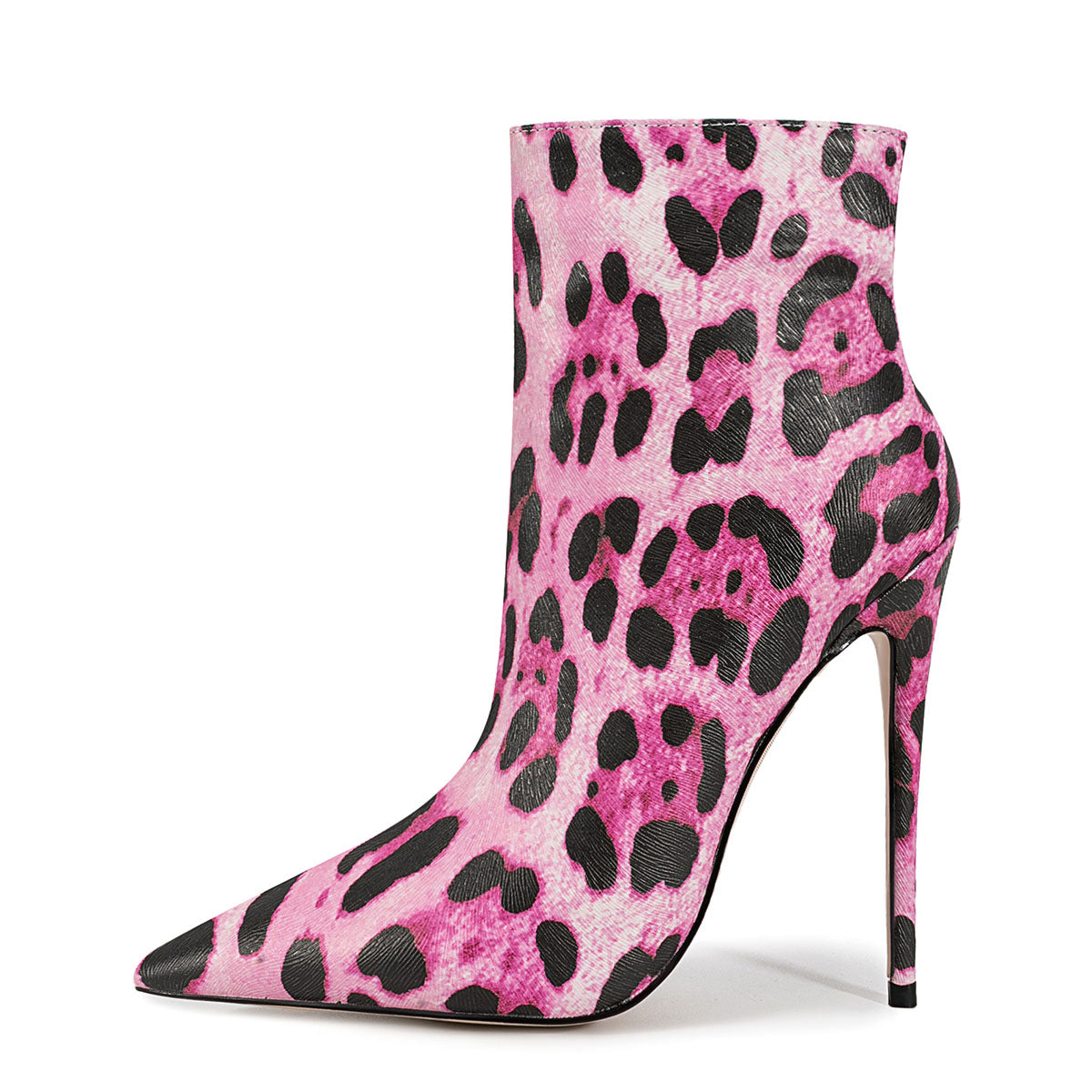 Pointed Toe Leopard High Heel Ankle Boots