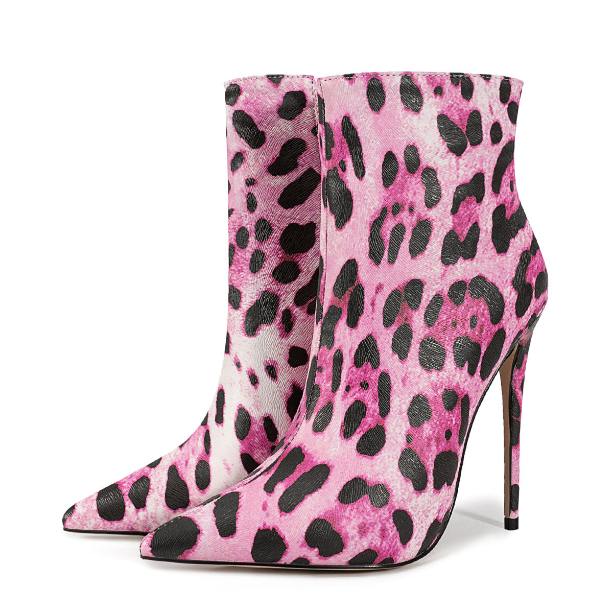 Pointed Toe Leopard High Heel Ankle Boots