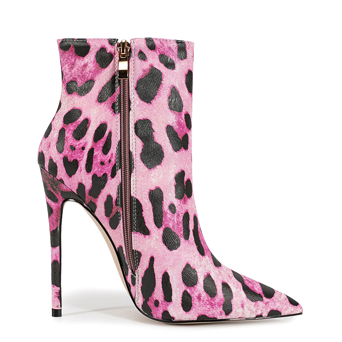 Pointed Toe Leopard High Heel Ankle Boots