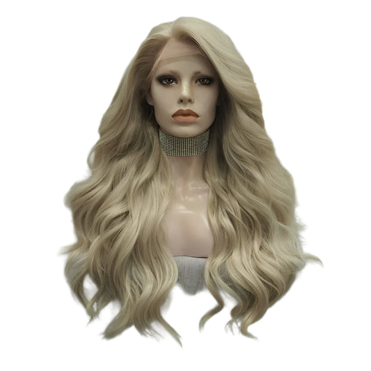 Ash Blonde Wig Long Synthetic Lace Front Crossdressing Wig