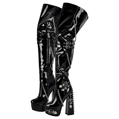 Buckle Strap Rivet Platform Ovee the Knee Crossdressing Boots