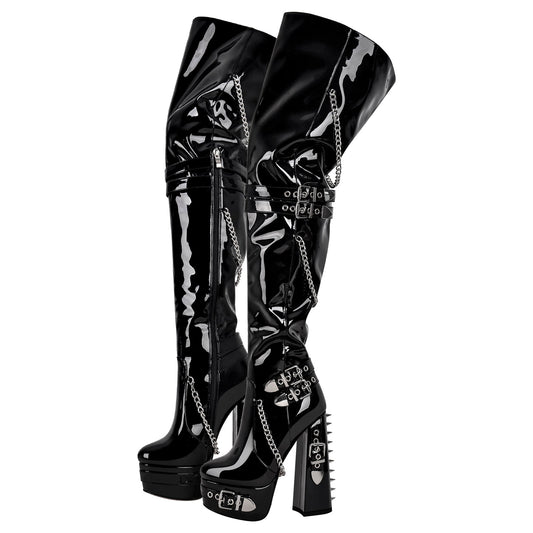 Buckle Strap Rivet Platform Ovee the Knee Crossdressing Boots