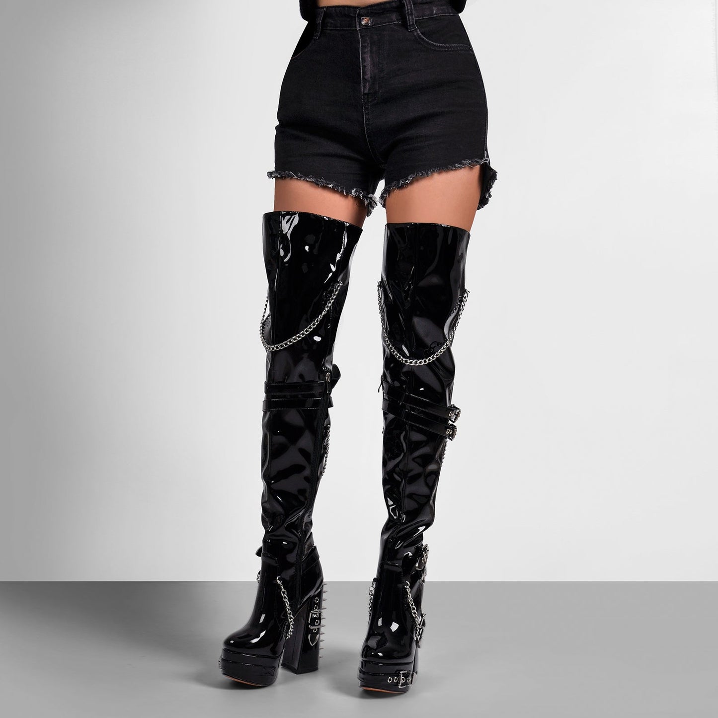 Buckle Strap Rivet Platform Ovee the Knee Crossdressing Boots