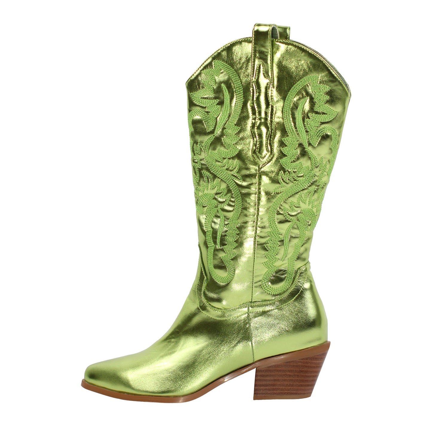 Pink Embroidered Mid-Calf Crossdressing Western Boots