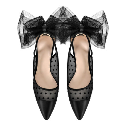 Black Tulle Bow Polka Dot Heels