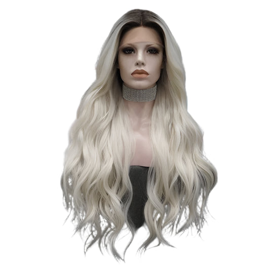 Platinum Blonde Long Synthetic Lace Front Crossdressing Wig