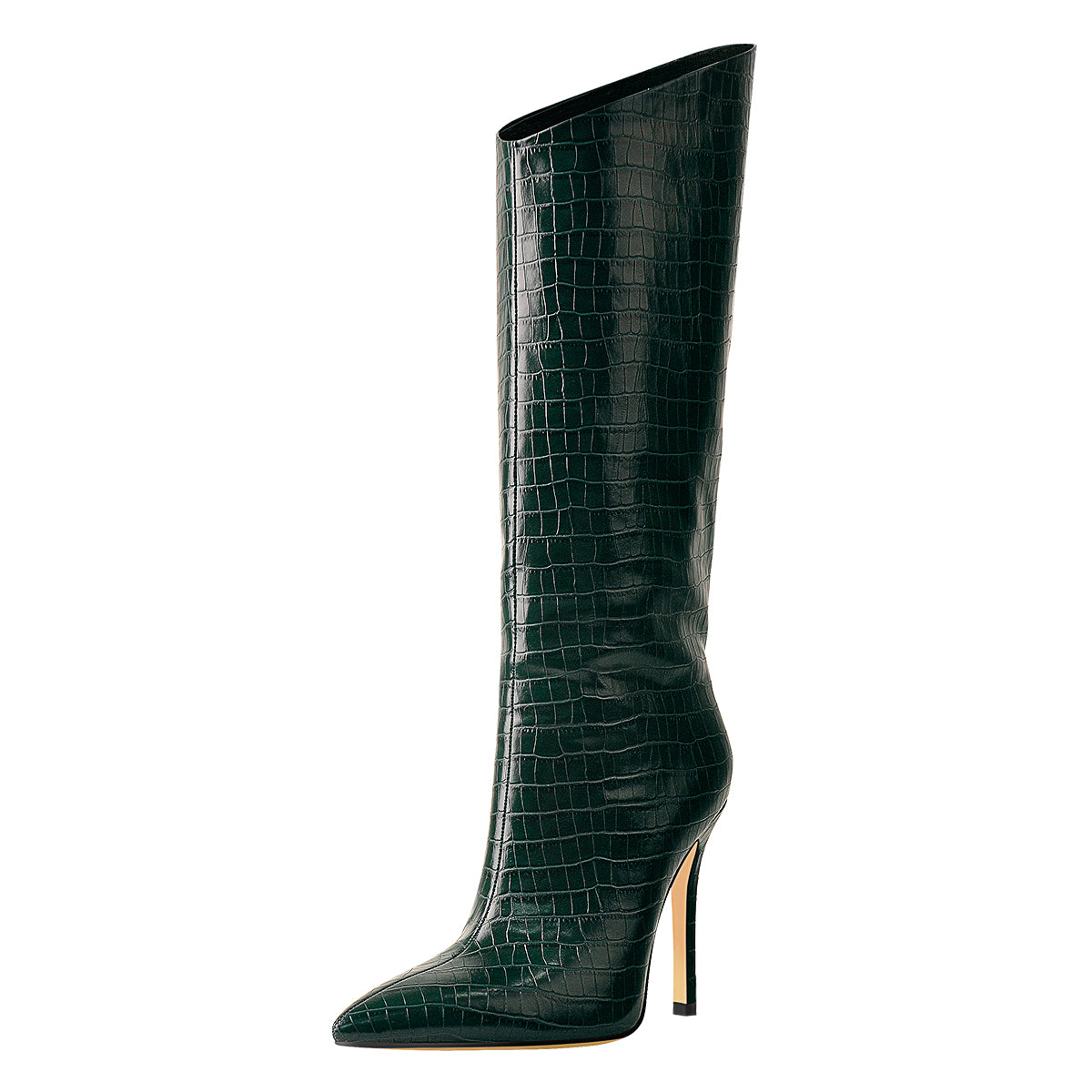 Green Stone Pattern High Heel Mid-Calf Crossdressing Boots