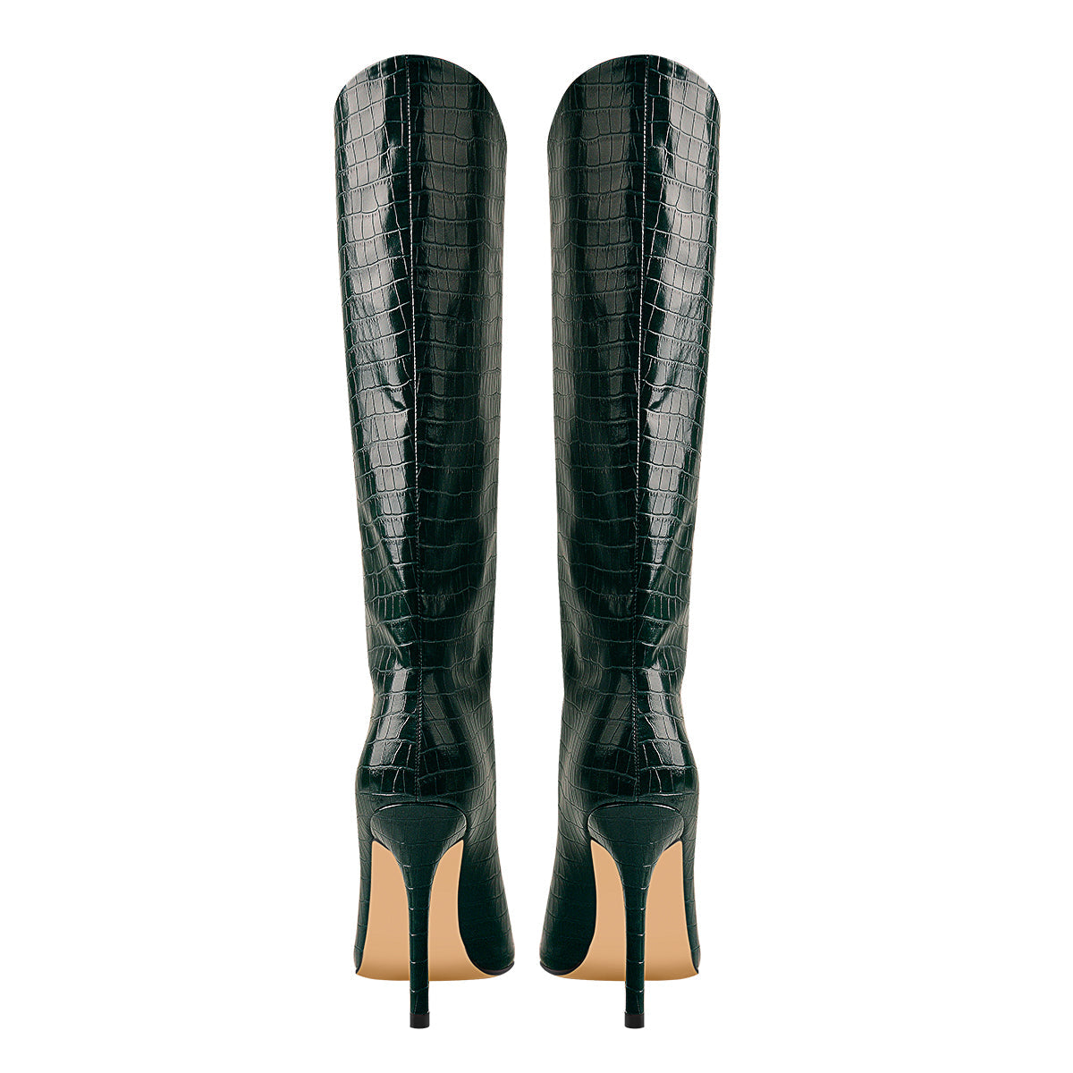 Green Stone Pattern High Heel Mid-Calf Crossdressing Boots