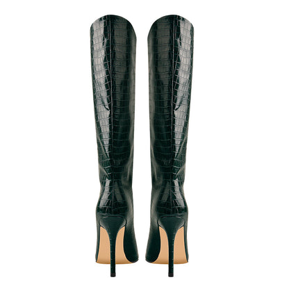Green Stone Pattern High Heel Mid-Calf Crossdressing Boots