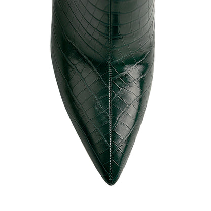 Green Stone Pattern High Heel Mid-Calf Crossdressing Boots