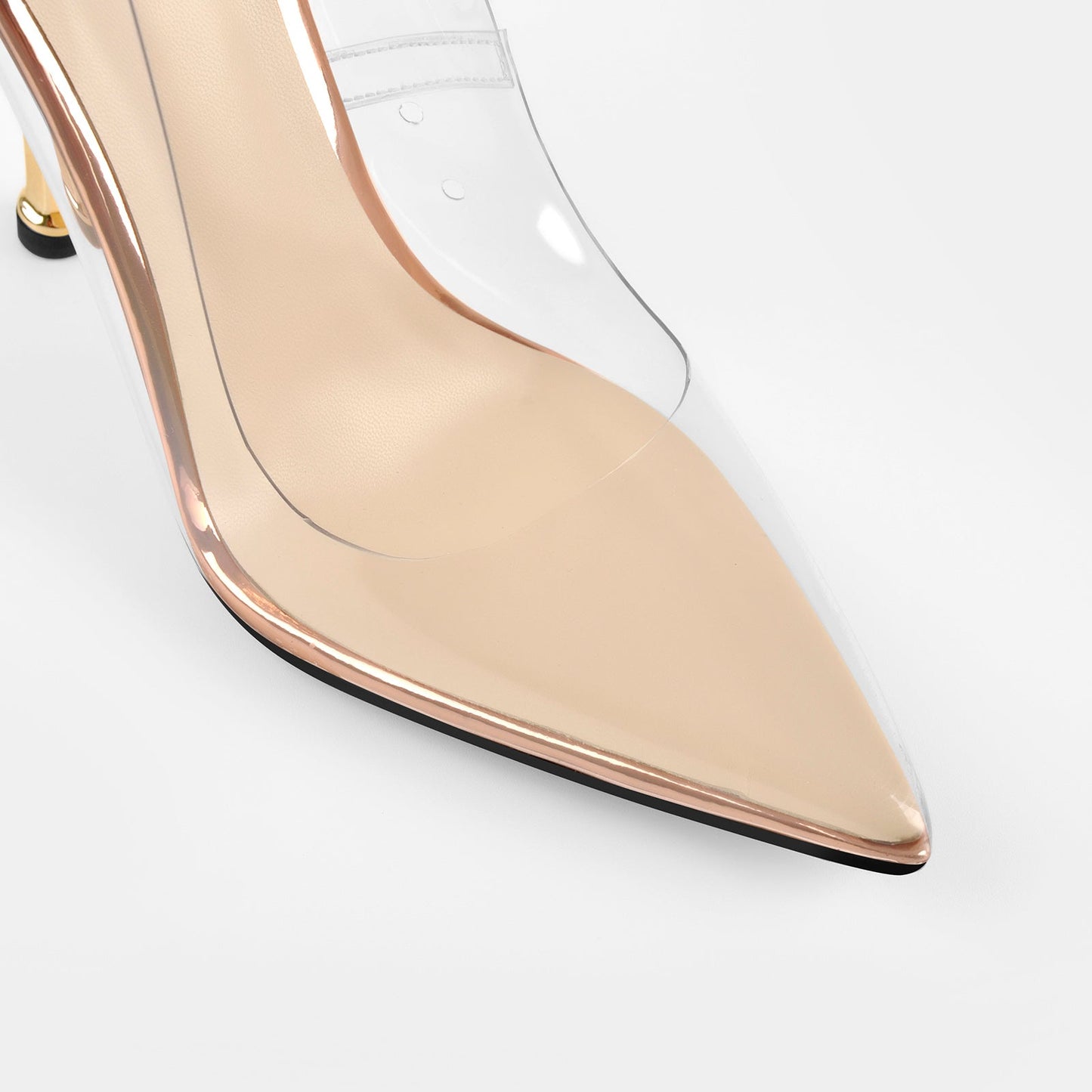 Clear Pointed Toe Metal Chain Lock High Metal Heels Stiletto Crossdressing Pumps