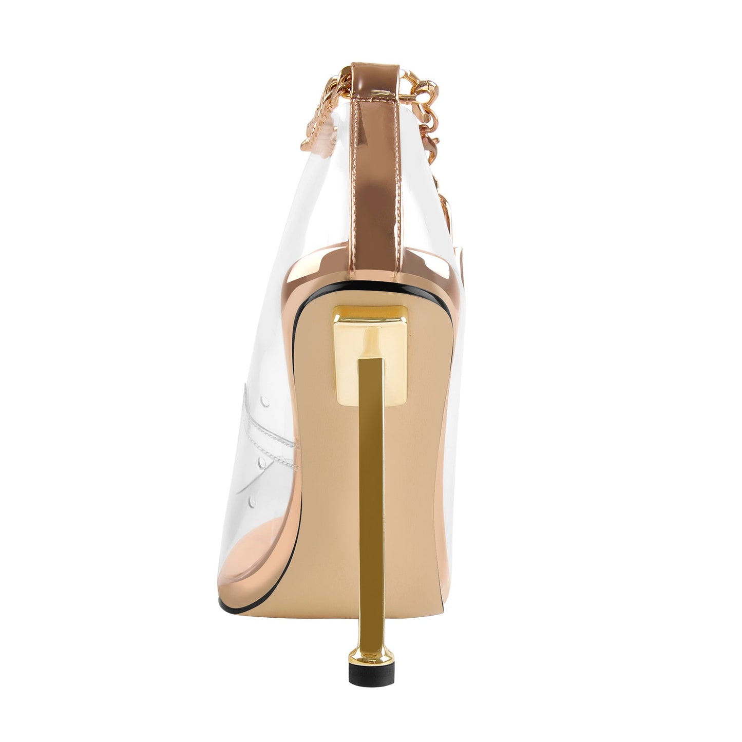 Clear Pointed Toe Metal Chain Lock High Metal Heels Stiletto Crossdressing Pumps