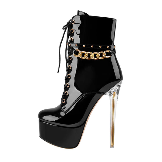 Patent Leather Platform Lace Up Crossdressing Ankle Boots