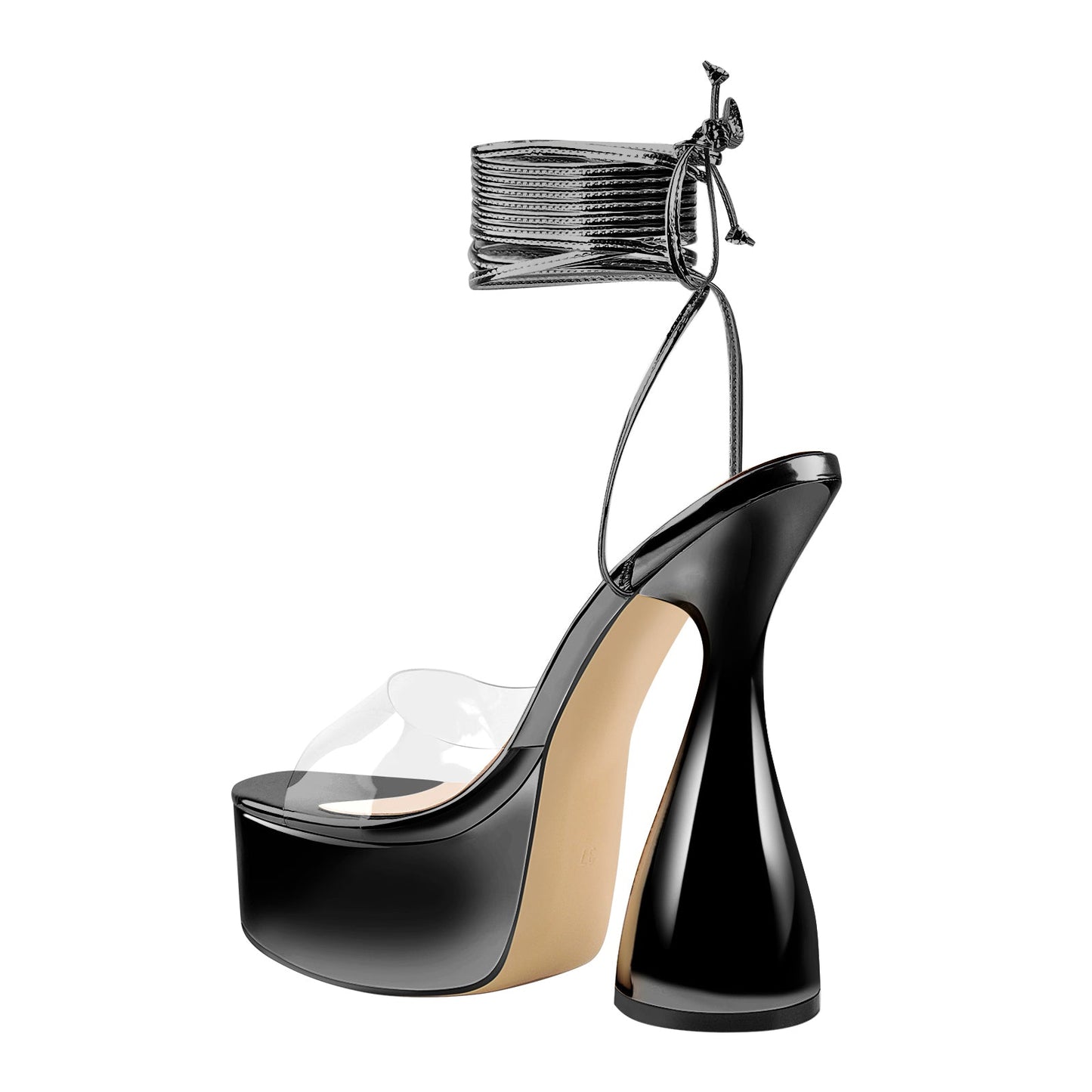 Black Platform Lace up Chunky High Heel Crossdressing Sandals