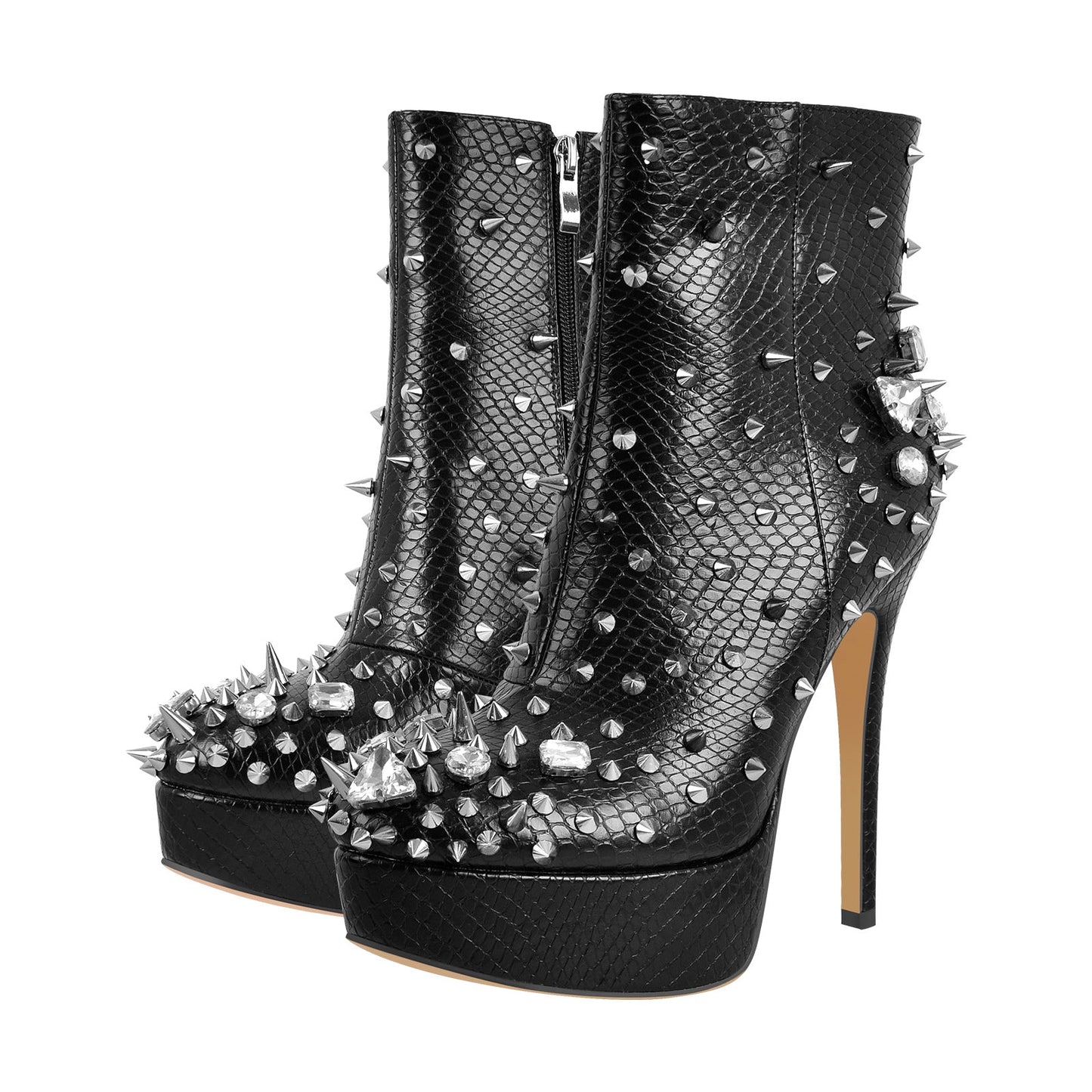 Black Rhinestone Rivet Studded Platform Ankle Crossdressing Boots