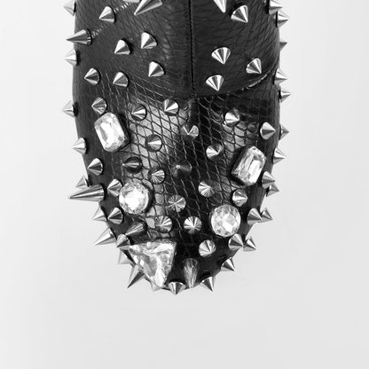 Black Rhinestone Rivet Studded Platform Ankle Crossdressing Boots