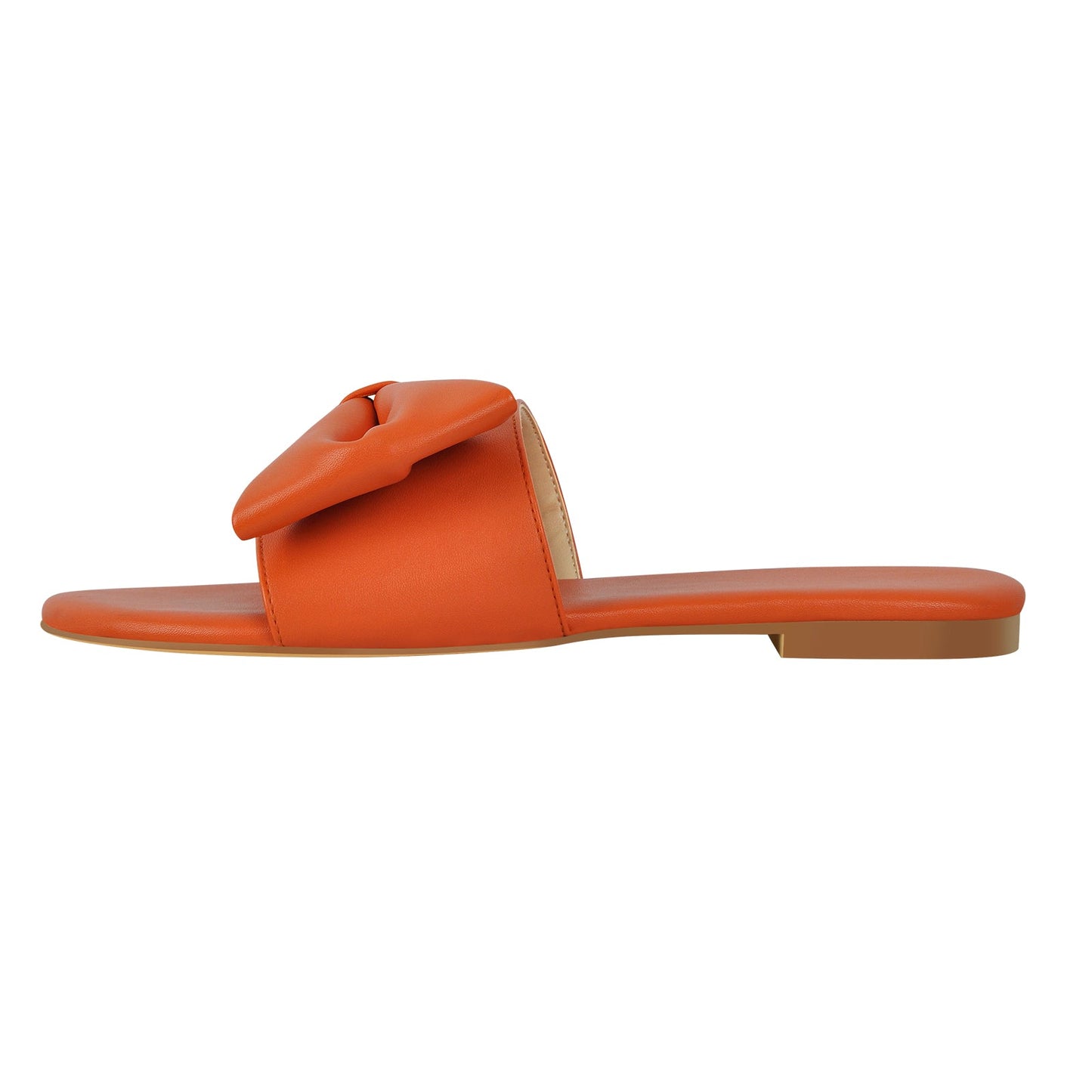 Orange Bow Round Toe Flat Crossdressing Sandals