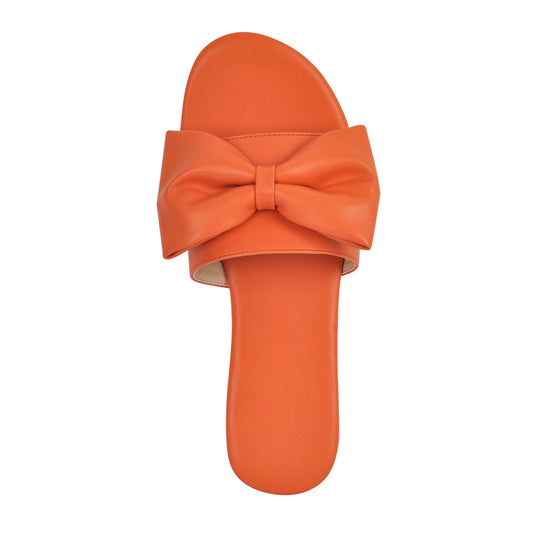 Orange Bow Round Toe Flat Crossdressing Sandals