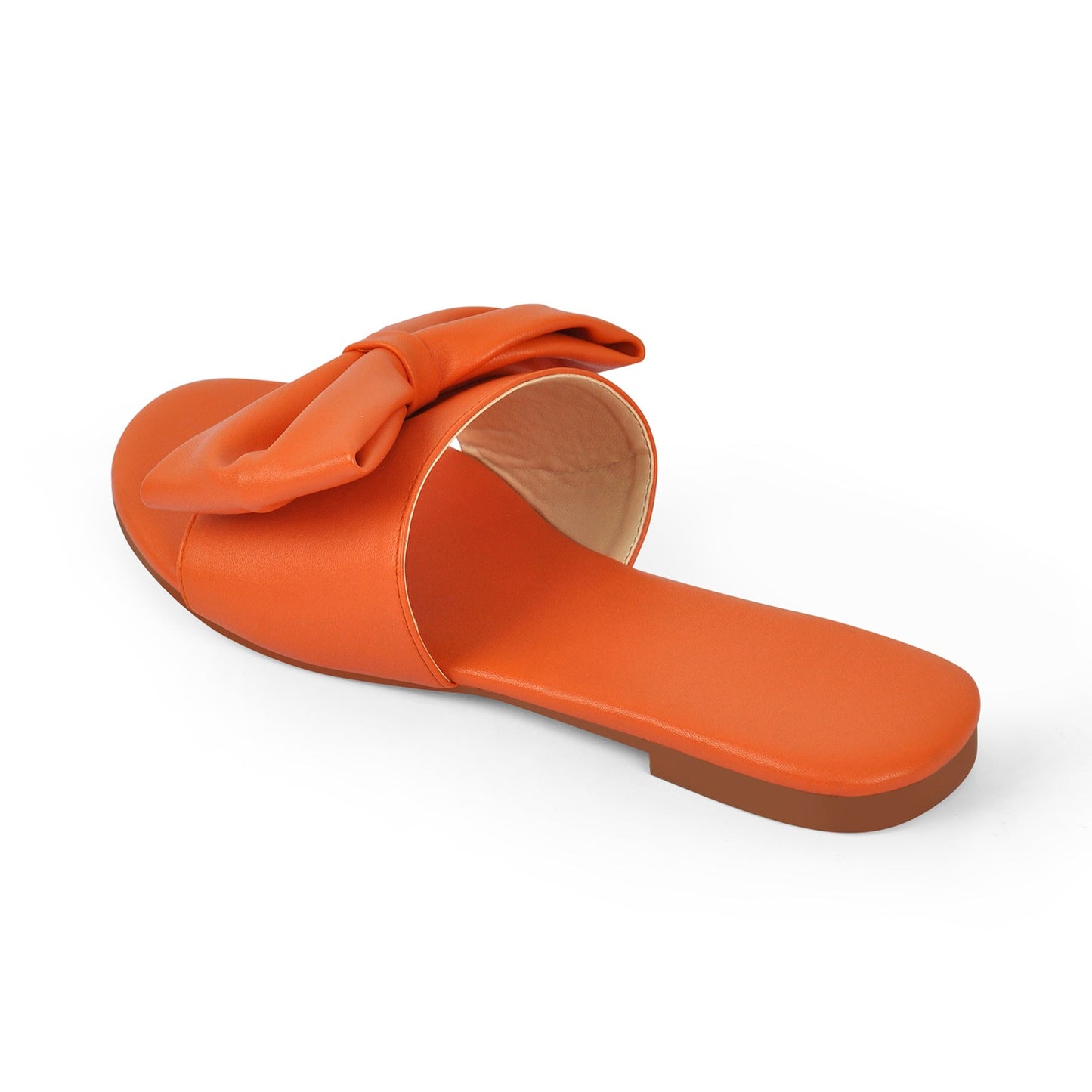 Orange Bow Round Toe Flat Crossdressing Sandals