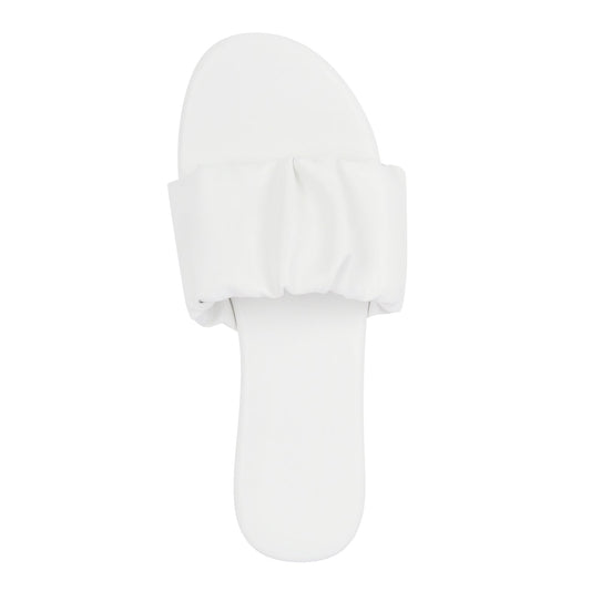 Open Toe Flats White Pleated Crossdressing Sandals