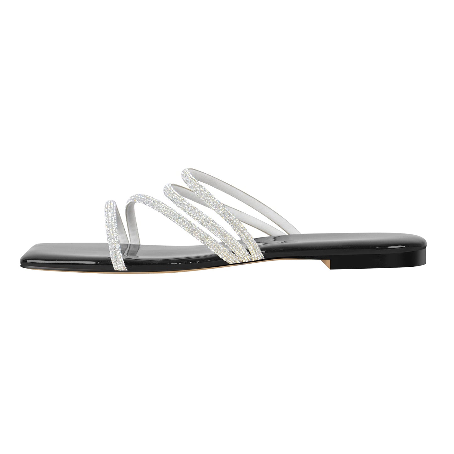 Square Toe Rhinestone Strappy Flat Crossdressing Sandals