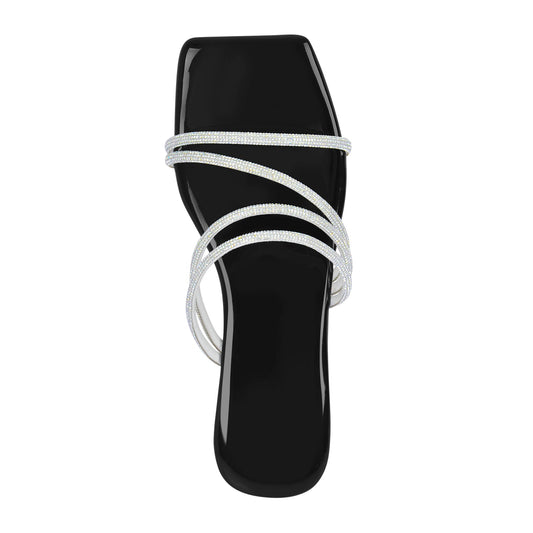 Square Toe Rhinestone Strappy Flat Crossdressing Sandals