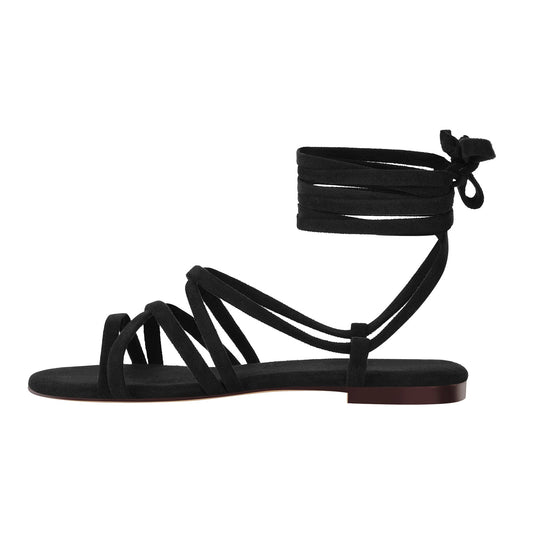 Black Suede Lace Up Sandals Crossdressing Flats