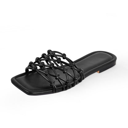 Flats Square Toe Woven Strap Crossdressing Sandals