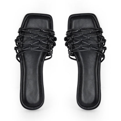 Flats Square Toe Woven Strap Crossdressing Sandals
