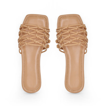Flats Square Toe Woven Strap Crossdressing Sandals