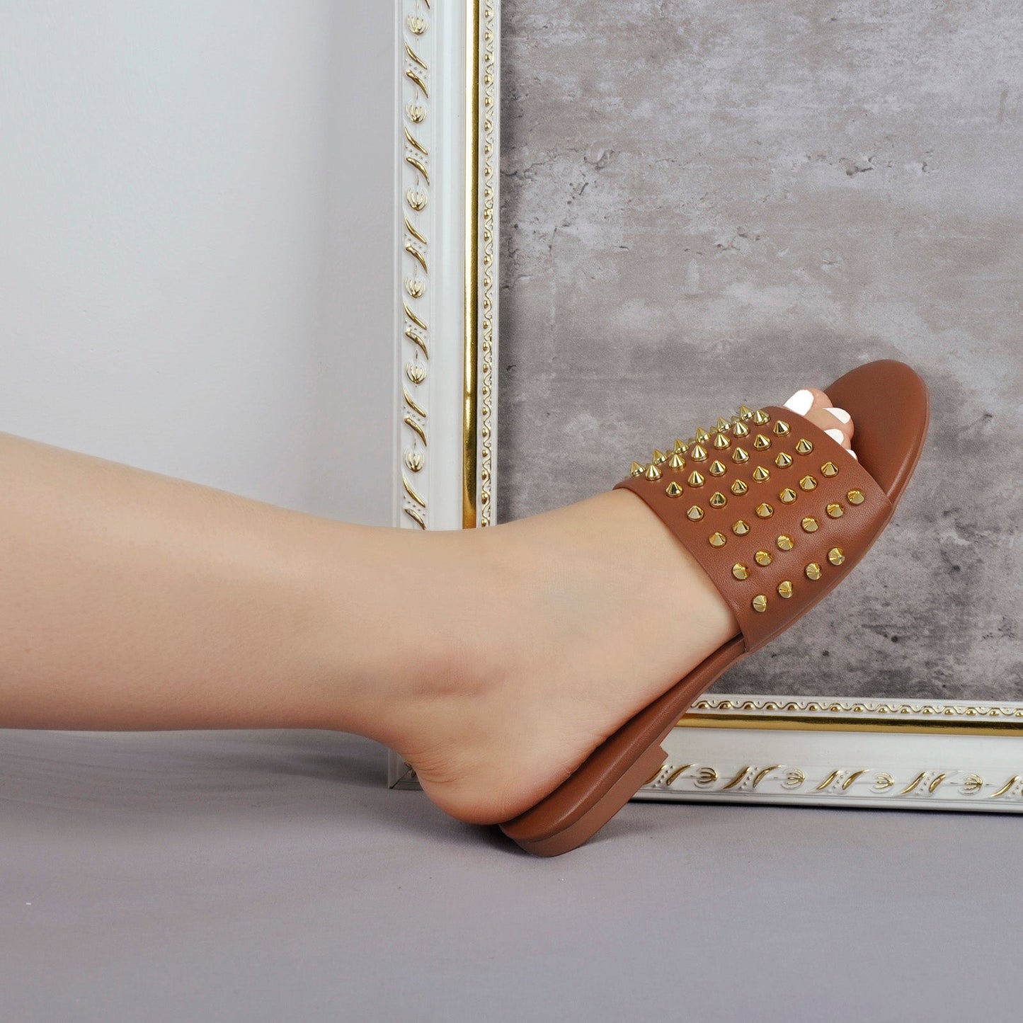 Open Toe Rivet Studded Flat Crossdressing Sandals