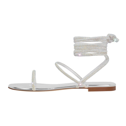 Diamante Lace up Flat Crossdressing Sandals