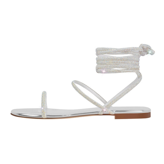 Diamante Lace up Flat Crossdressing Sandals