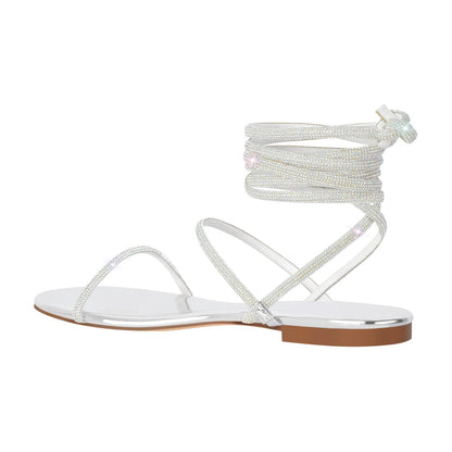 Diamante Lace up Flat Crossdressing Sandals