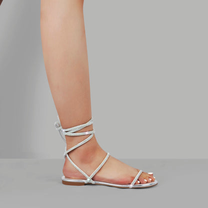 Diamante Lace up Flat Crossdressing Sandals