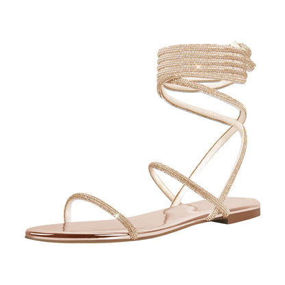 Diamante Lace up Flat Crossdressing Sandals