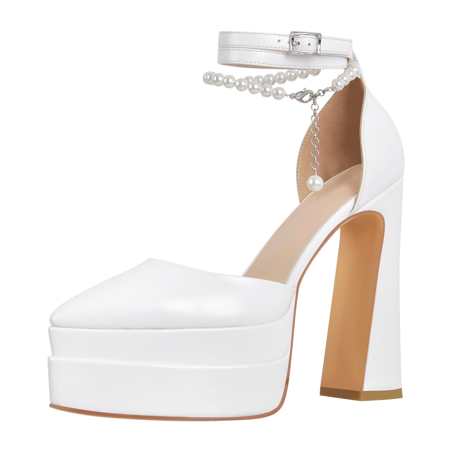 White Pointed Toe Platform Chunky Crossdressing Pumps
