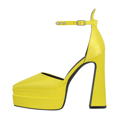 Double Platform Pointed Toe Chunky Heel Crossdressing Pumps