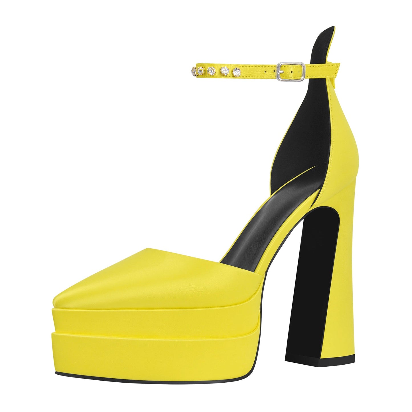 Double Platform Pointed Toe Chunky Heel Crossdressing Pumps