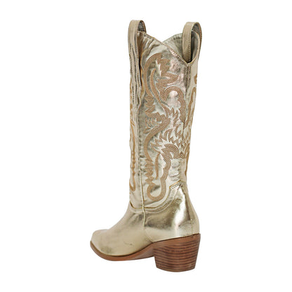Pink Embroidered Mid-Calf Crossdressing Western Boots
