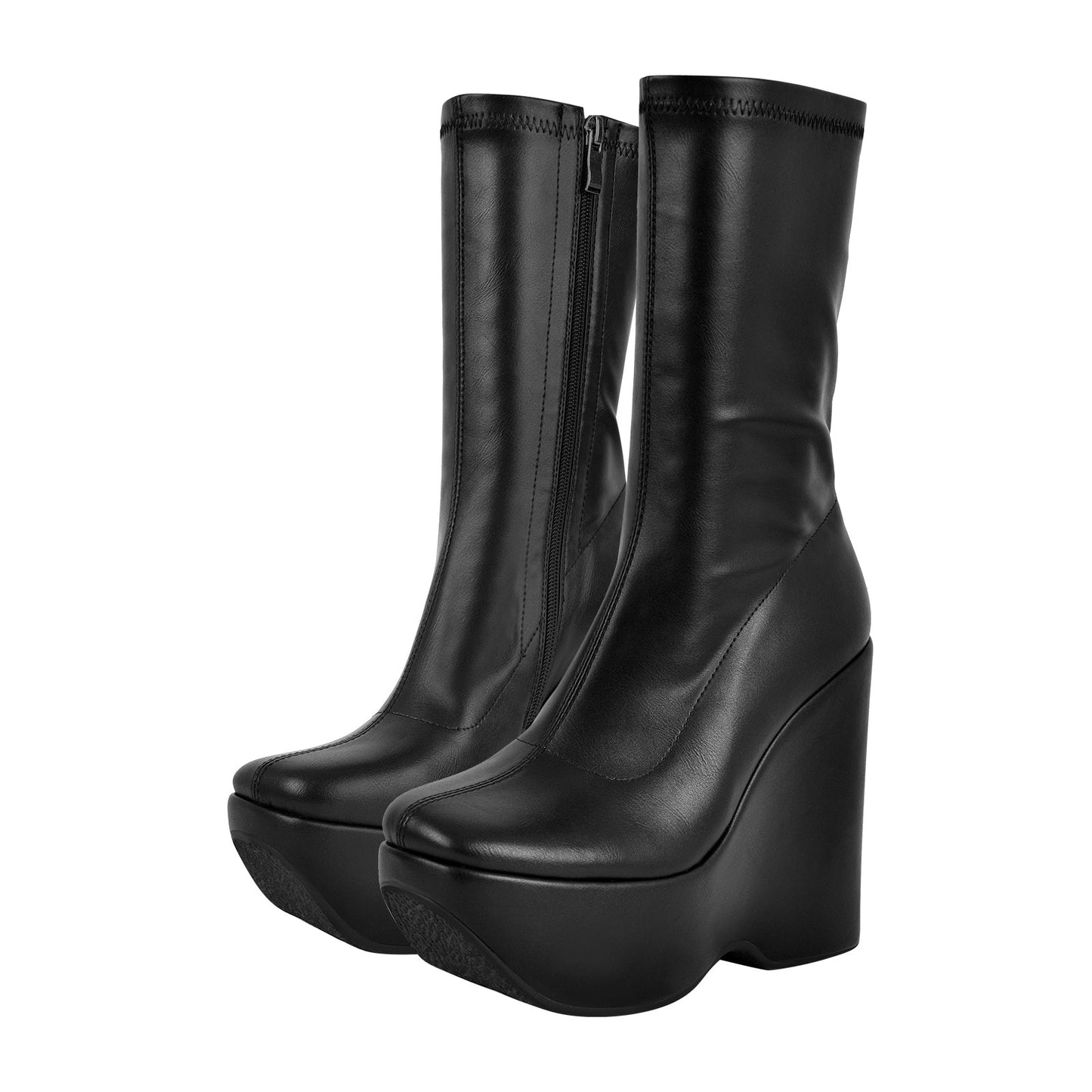 Black Platform Zip Up Mid-Calf Crossdressing Boots