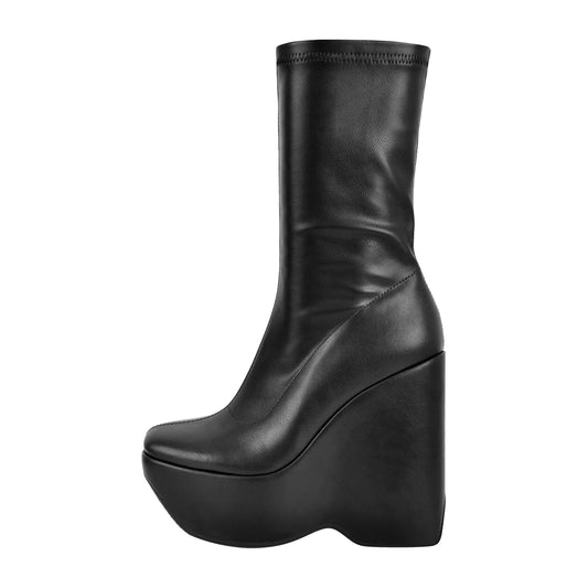 Black Platform Zip Up Mid-Calf Crossdressing Boots