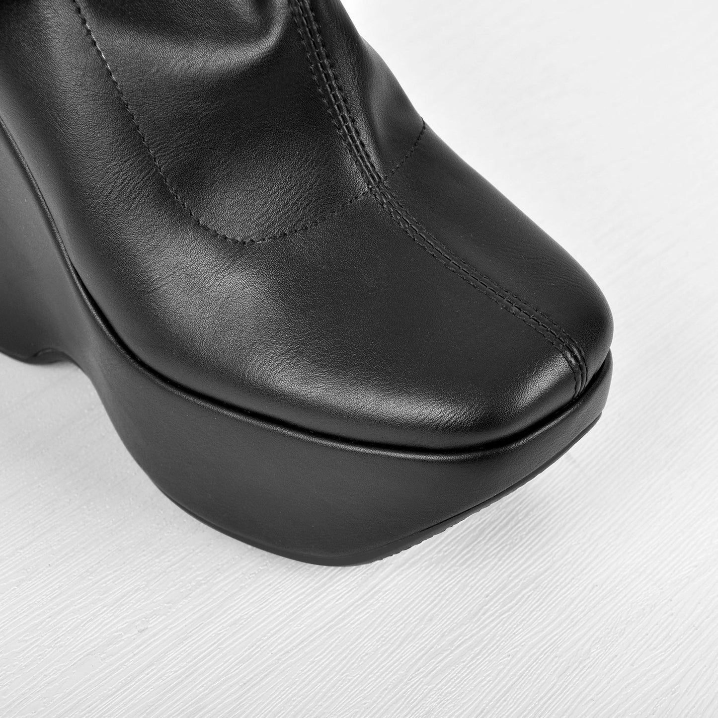 Black Platform Zip Up Mid-Calf Crossdressing Boots
