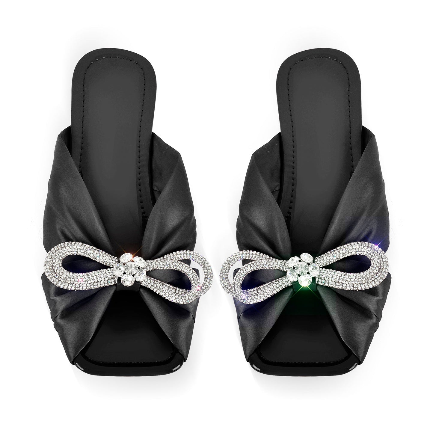 Flat Rhinestone Bow Sandals Crossdressing Slippers