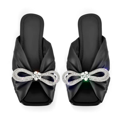 Flat Rhinestone Bow Sandals Crossdressing Slippers